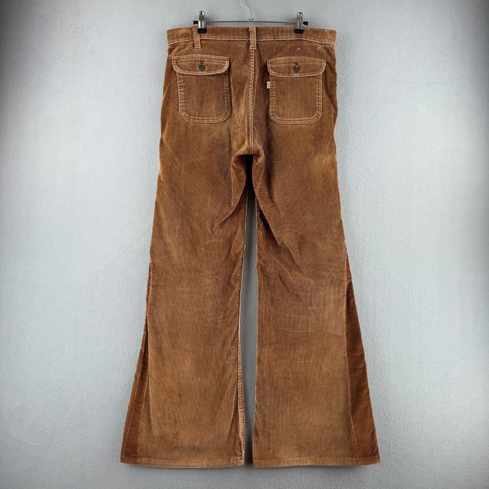 Vintage 70s Levis Bell Bottom Pants Mens Fits 34x31 Brown Corduroy Flare Talon